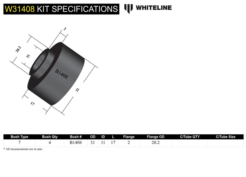 Whiteline 10 x 16 x 26 cm Shock Absorber - Bushing Kit to Suit Ford Cortina, Escort, F Series, Falcon/Fairlane and Toyota Camry Autofit