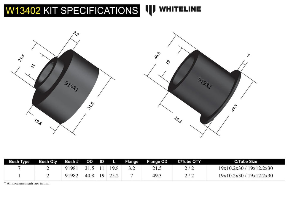 Whiteline 10 x 16 x 26 cm / Suits models 11/2003 - on Front Steering Rack and Pinion - Mount Bshing Kit to Suit Toyota Avensis T27 Autofit