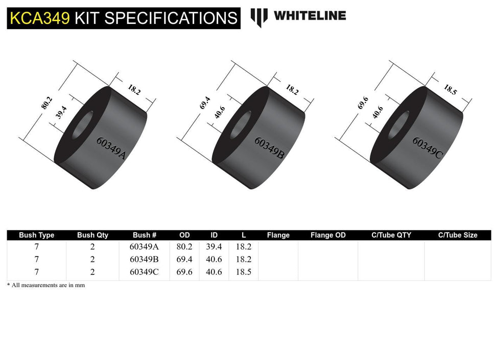 Whiteline 10 x 16 x 26 cm / Suits OEM bushings Rear Subframe - Align and Lock Bushing Kit to Suit Nissan 180SX, 200SX. 300ZX and Skyline Autofit