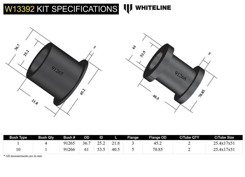 Whiteline 10 x 16 x 26 cm / Suits Thailand built models - Vin No. M Front Steering Rack and Pinion - Mount Bushing Kit to Suit Nissan Navara D40 2wd/4wd Autofit