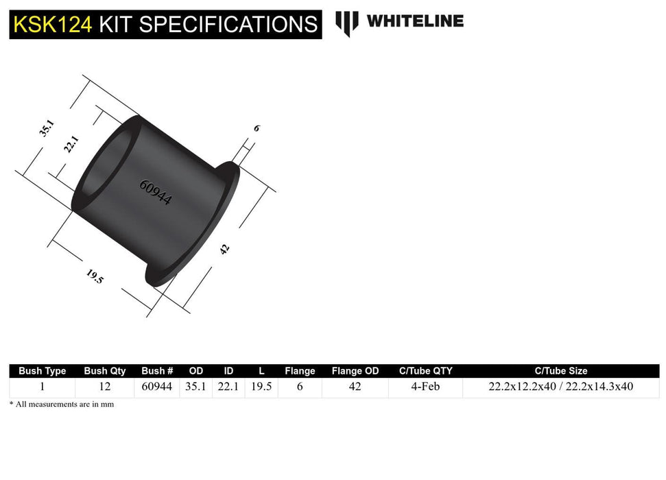 Whiteline 10 x 16 x 26 cm / Suits Whiteline KTA124 Rear Control Arm Lower Front and Rear - Arm Service Kit to Suit Whiteline Control Arms KTA124 Autofit
