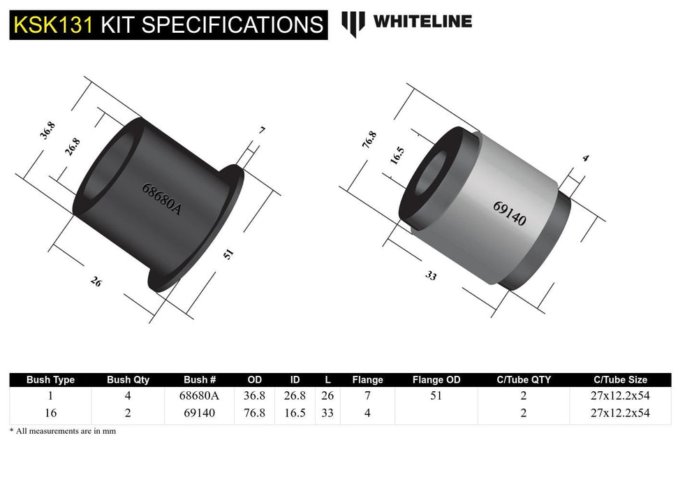 Whiteline 10 x 16 x 26 cm / Suits Whiteline KTA252 Front Control Arm Lower - Arm Service Kit to Suit Whiteline Control Arm KTA252 Autofit
