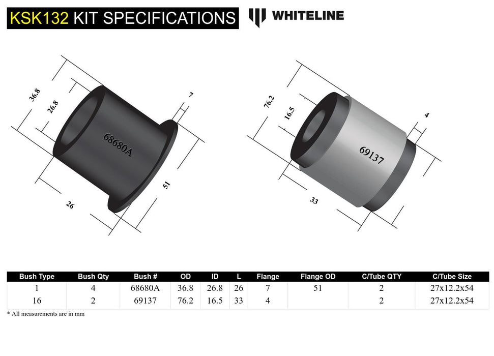 Whiteline 10 x 16 x 26 cm / Suits Whiteline KTA262 Front Control Arm Lower - Arm Service Kit to Suit Whiteline Control Arm KTA262 Autofit