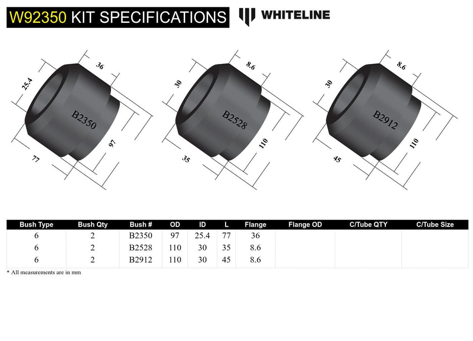 Whiteline 20 x 20 x 10 cm Rear Subframe - Bushing Kit to Suit Holden Commodore VN-VZ and HSV Autofit