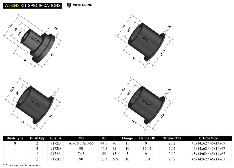 Whiteline 22 x 14 x 19 cm Rear Subframe - Bushing Kit to Suit Chrysler 300C and Dodge Challenger, Charger Autofit
