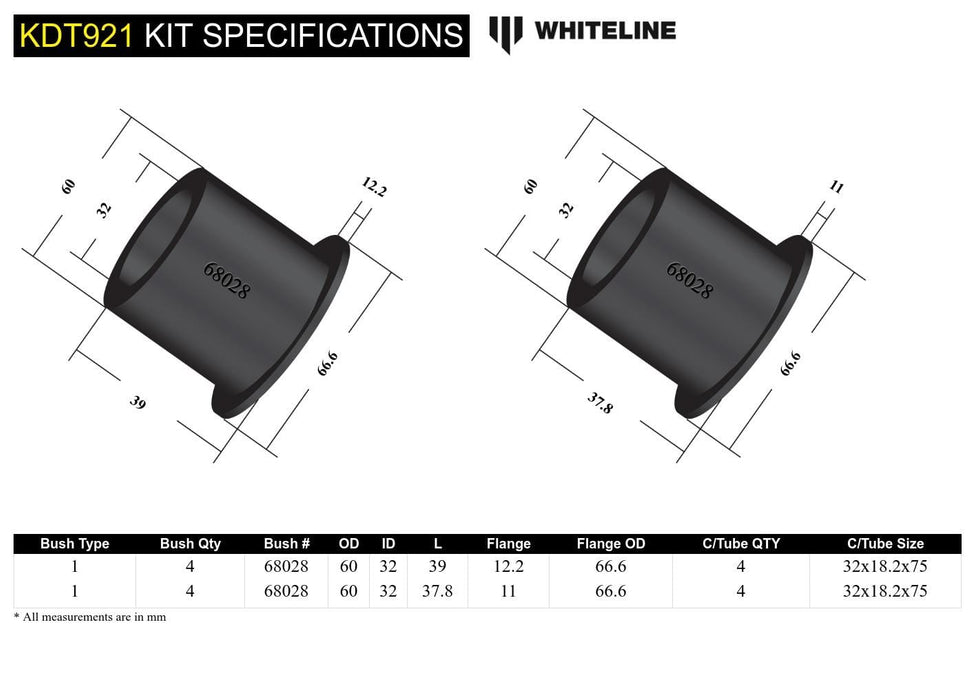Whiteline 26 x 20 x 10 cm Rear Subframe - Bushing Kit to Suit Subaru BRZ and Toyota 86 Autofit