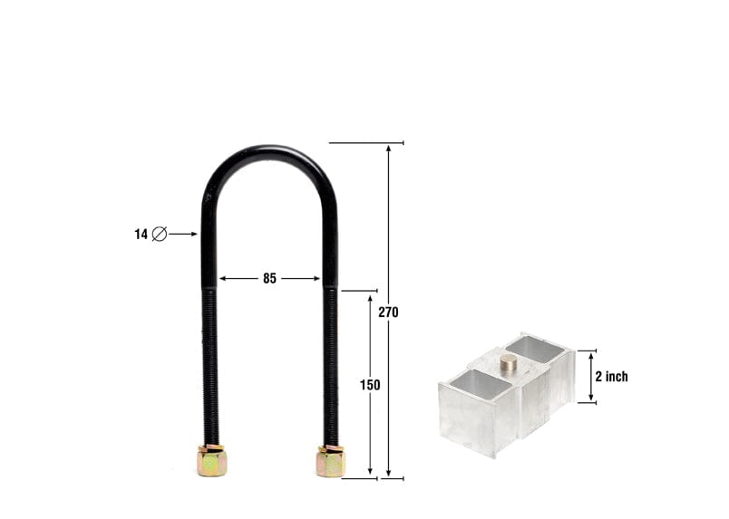 Whiteline 35 x 20 x 10 cm / Block = 50mm, Pin = 16mm, Hole = 16mm, U Bolt = M14x85mm Rear Lowering Block - Kit 2" to Suit Toyota HiAce KDH200 Autofit