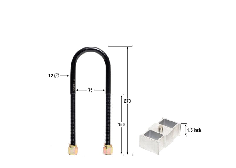 Whiteline 40 x 20 x 10 cm / Block = 38mm, Pin = 13mm, Hole = 13mm, U Bolt = M12x75mm Rear Lowering Block - Kit 1.5" to Suit Chrysler, Ford, Holden Mitsubishi and Nissan Autofit