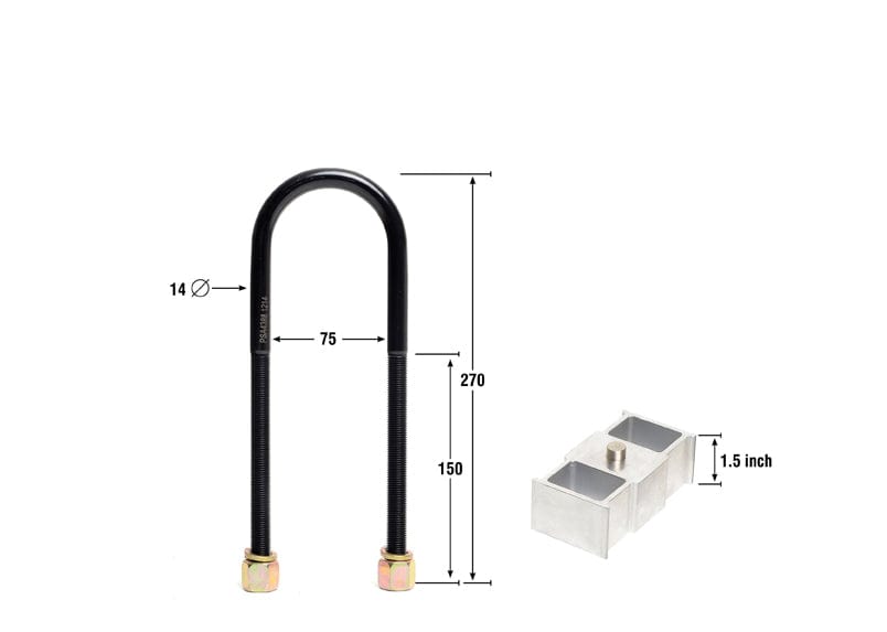 Whiteline 40 x 20 x 10 cm / Block = 38mm, Pin = 16mm, Hole = 16mm, U Bolt = M14x75mm Rear Lowering Block - Kit 1.5" to Suit Toyota HiAce, LiteAce and HiLux Autofit
