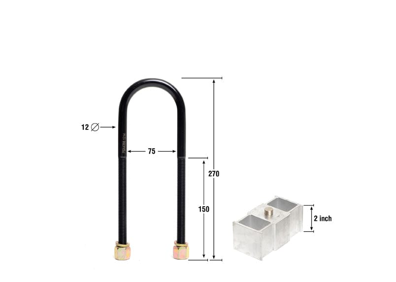 Whiteline 40 x 20 x 10 cm / Block = 50mm, Pin = 13mm, Hole = 13mm, U Bolt = M12x75mm Rear Lowering Block - Kit 2" to Suit Chrysler, Ford, Holden Mitsubishi and Nissan Autofit