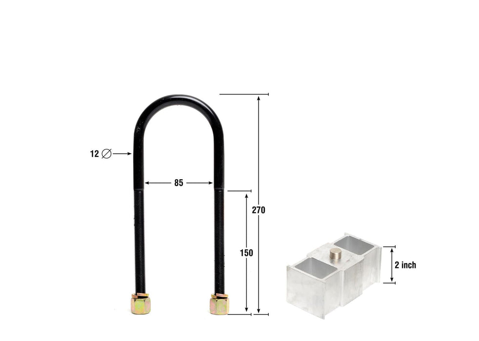 Whiteline 40 x 20 x 10 cm / Block = 50mm, Pin = 13mm, Hole = 13mm, U Bolt = M12x85mm Rear Lowering Block - Kit 2" to Suit Ford Courier, Mazda B Series Bravo and Mitsubishi Triton Autofit