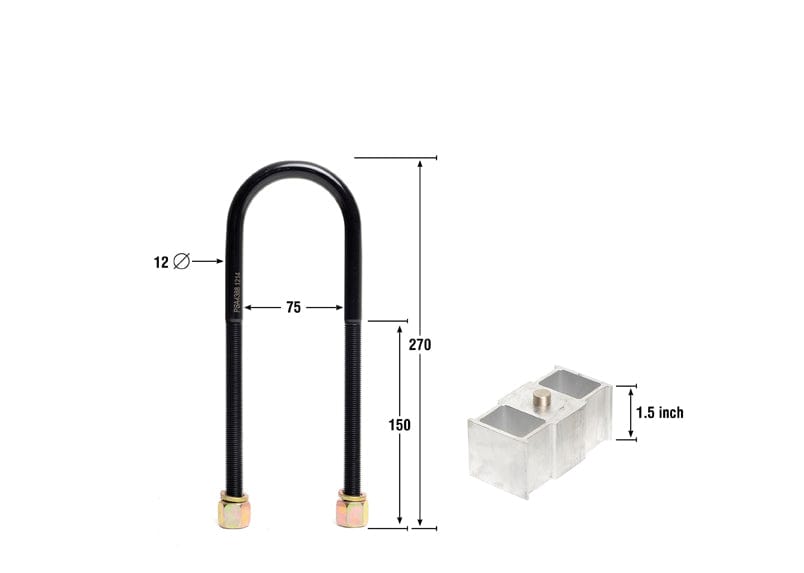 Whiteline 40 x 20 x 10 cm / Block = 50mm, Pin = 16mm, Hole = 16mm, U Bolt = M12x75mm Rear Lowering Block - Kit 2" to Suit Holden Crewman and One tonner VY, VZ Autofit