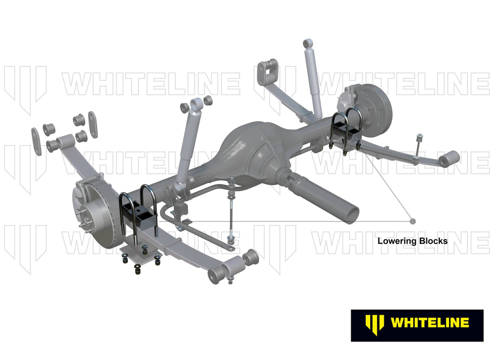 Whiteline 40 x 20 x 10 cm / Block = 63mm, Pin = 13mm, Hole = 13mm, U Bolt = M12x75mm Rear Lowering Block - Kit 2.5" to Suit Chrysler, Ford, Holden Mitsubishi and Nissan Autofit