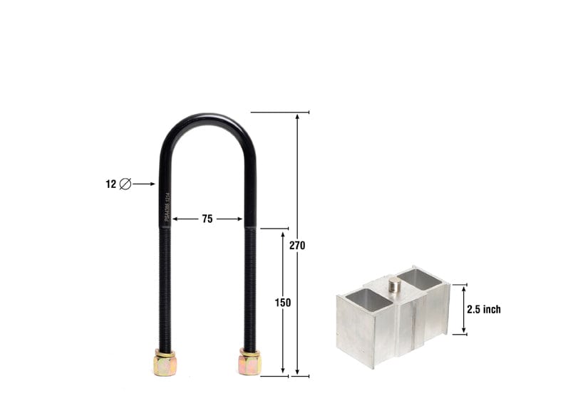 Whiteline 40 x 20 x 10 cm / Block = 63mm, Pin = 13mm, Hole = 16mm Tapered, U Bolt = M12x75mm Rear Lowering Block - Kit 2.5" to Suit Holden Rodeo, Nissan Navara and Toyota HiLux Autofit