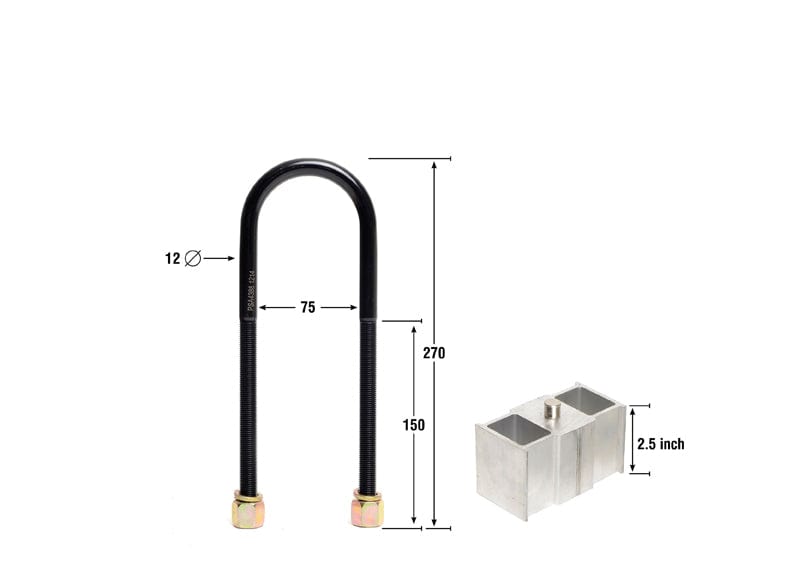 Whiteline 40 x 20 x 10 cm / Block = 63mm, Pin = 14mm, Hole = 14mm, U Bolt = M12x75mm Rear Lowering Block - Kit 2.5" to Suit Toyota, Foton and Mitsubishi Autofit