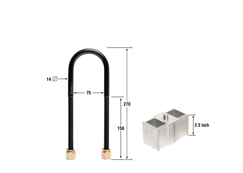 Whiteline 40 x 20 x 10 cm / Block = 63mm, Pin = 16mm, Hole = 16mm, U Bolt = M14x75mm Rear Lowering Block - Kit 2" to Suit Toyota HiAce, LiteAce and HiLux Autofit
