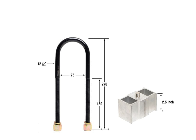 Whiteline 40 x 20 x 10 cm / Block = 63mm, Pin = 19mm, Hole = 19mm, U Bolt = M12x75mm Rear Lowering Block - Kit 2.5" to Suit Toyota HiAce, LiteAce and HiLux Autofit