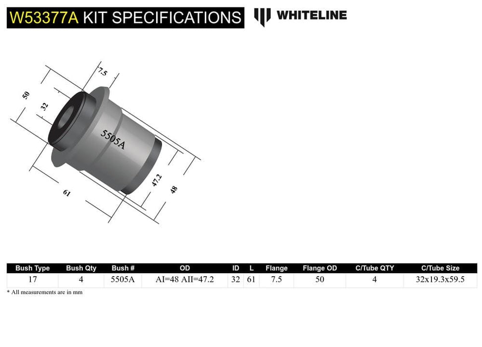 Whiteline 40 x 20 x 10 cm Front Control Arm Lower - Bushing Kit to Suit Toyota Prado and 4Runner Autofit
