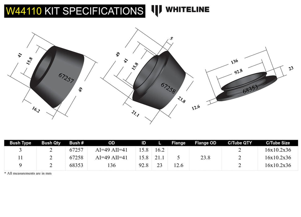 Whiteline 40 x 20 x 10 cm / Includes top spring pad Front Strut Mount - Bushing Kit to Suit Mitsubishi Challenger, Pajero Sport and Triton 2wd/4wd Autofit