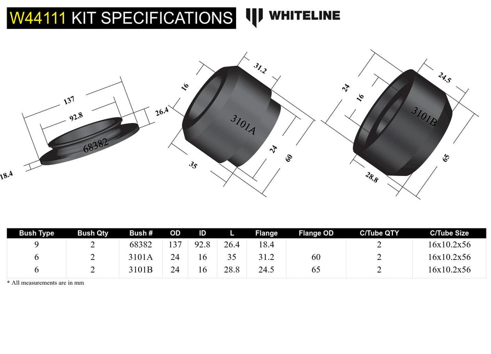 Whiteline 40 x 20 x 10 cm / Includes top spring pad Front Strut Mount - Bushing Kit to Suit Mitsubishi Pajero NM-NX Autofit