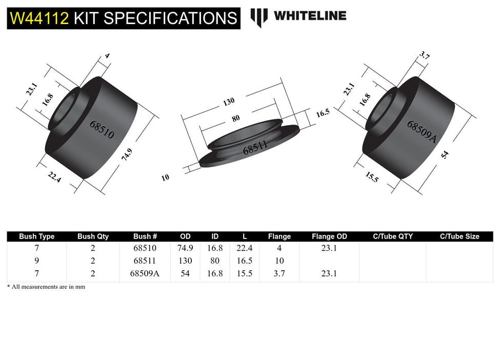 Whiteline 40 x 20 x 10 cm / Includes top spring pad Front Strut Mount - Bushing Kit to Suit Toyota Land Cruiser 200 Series Autofit