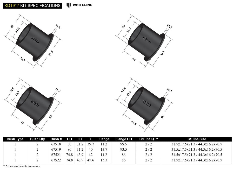 Whiteline 40 x 20 x 10 cm Rear Subframe - Bushing Kit to Suit BMW 1, 2, 3, 4 Series and X1 Autofit