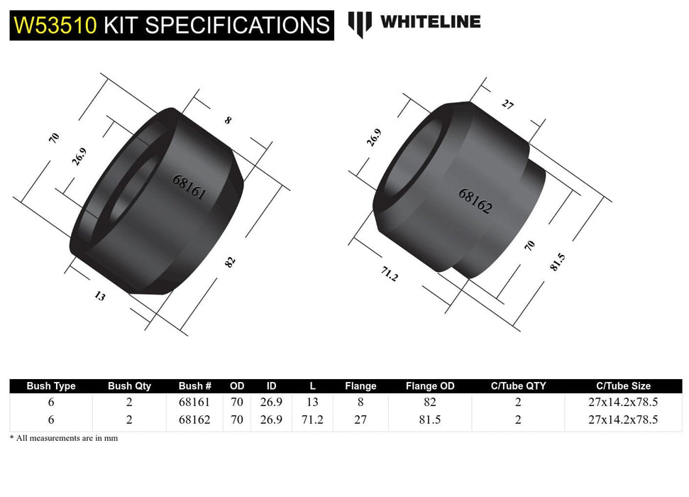 Whiteline 40 x 20 x 10 cm / Standard Alignment - fitter friendly design Front Control Arm Lower - Inner Front Bushing Kit to Suit Ford Falcon/Fairlane AU-BF and FPV Autofit