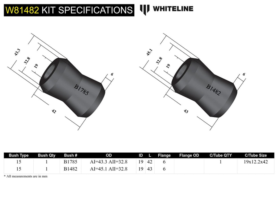 Whiteline 7 x 14 x 20 cm / 1 piece bushing design Rear Panhard Rod - Bushing Kit to Suit Holden Commodore VB-VS and HSV Autofit