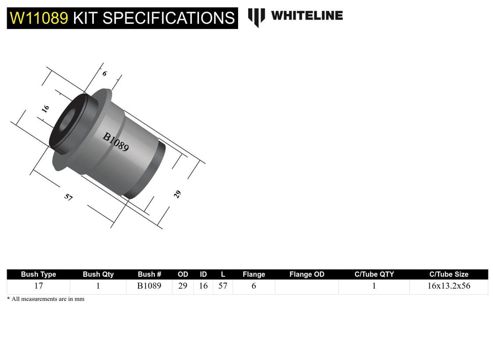 Whiteline 7 x 14 x 20 cm / 13mm ID - to chassis Front Steering Idler Arm - Bushing Kit to Suit Chrysler Valiant Autofit