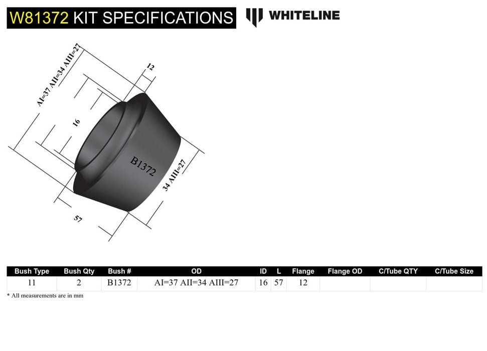 Whiteline 7 x 14 x 20 cm / 16mm ID - tapered bushing design Front Strut Rod - To Chassis Bushing Kit to Suit Chrysler Valiant Autofit