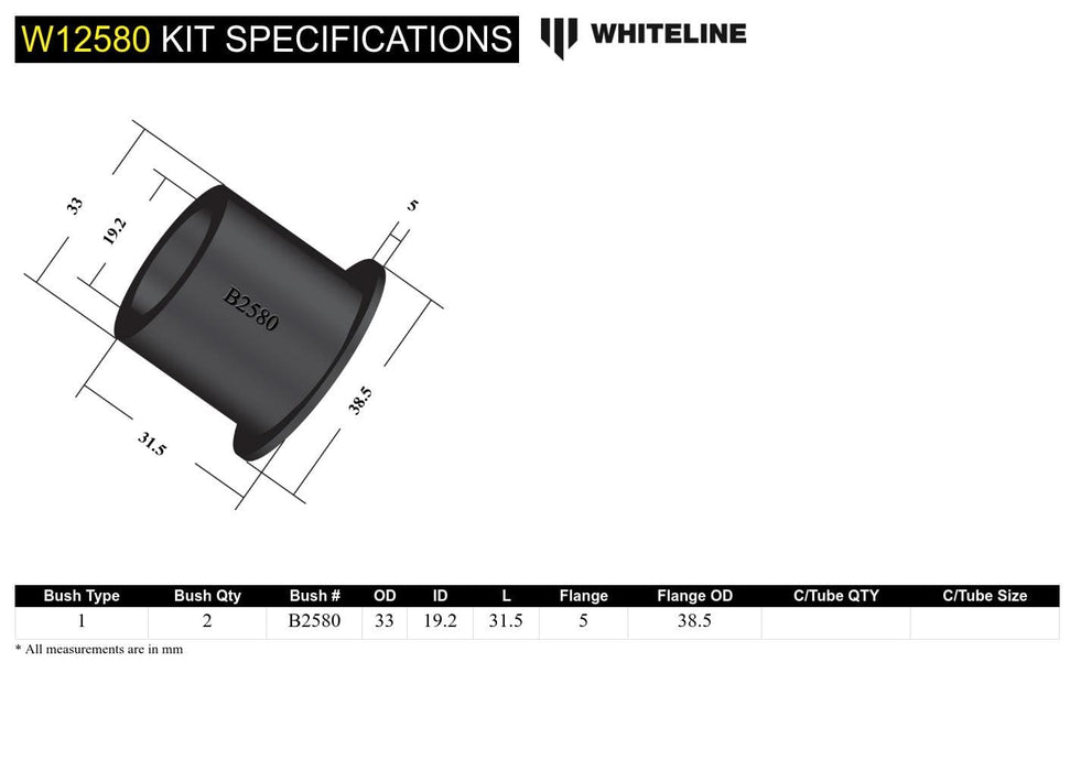 Whiteline 7 x 14 x 20 cm / 24mm OD, 19.4mm ID - suits models 08/1991 - on Front Steering Idler Arm - Bushing Kit to Suit Toyota HiLux and 4Runner Autofit