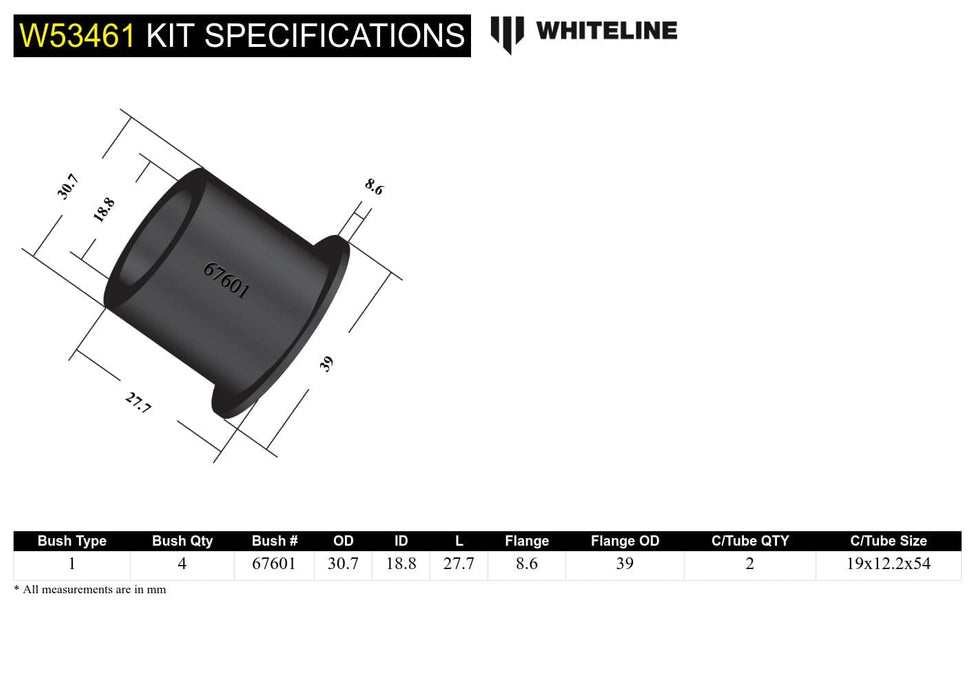Whiteline 7 x 14 x 20 cm / 30.8mm OD - oversize bushing suits aftermarket arms Front Control Arm Lower - Inner Front Bushing Kit to Suit Audi, Seat, Skoda and Volkswagen PQ34 Fwd/Awd Autofit