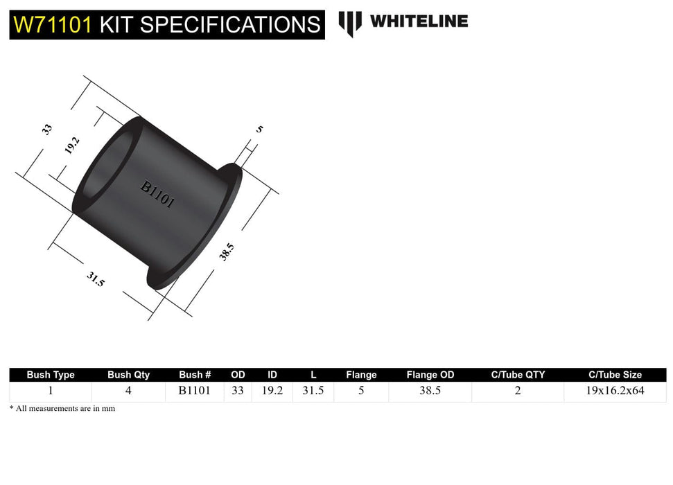 Whiteline 7 x 14 x 20 cm / Fitter friendly design Front Leaf Spring - Bushing Kit to Suit Nissan Patrol G60, MQ, MK Autofit