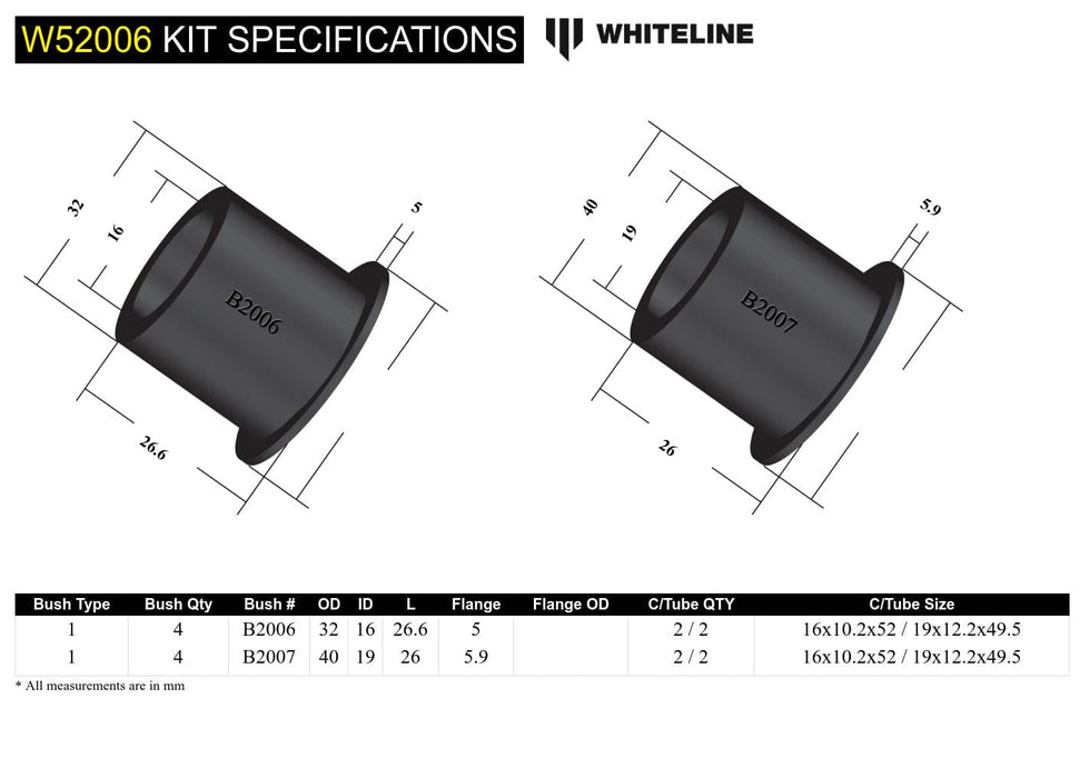 Whiteline 7 x 14 x 20 cm Front Control Arm Lower - Bushing Kit to Suit Honda City, Civic and CR-X Autofit