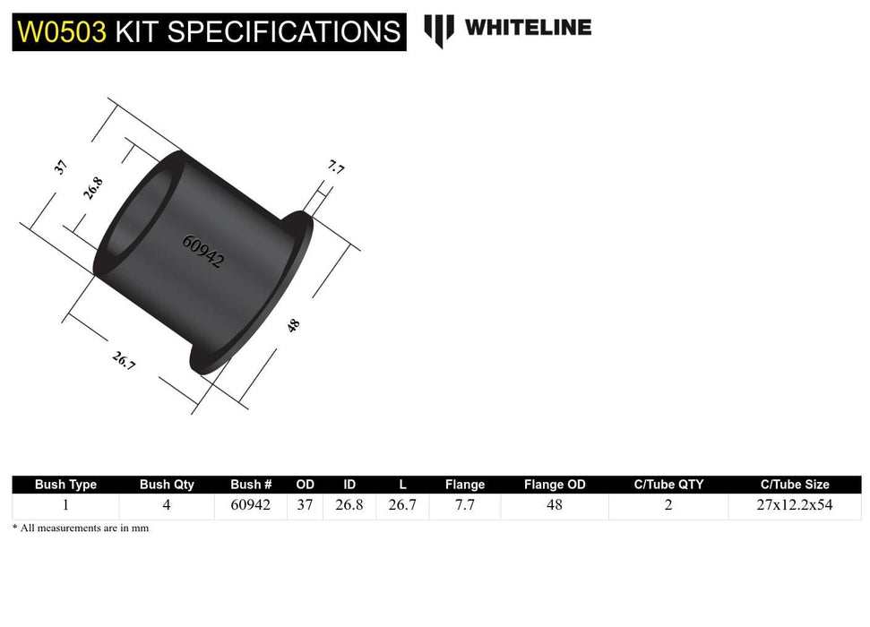 Whiteline 7 x 14 x 20 cm Front Control Arm Lower - Inner Front Bushing Kit to Suit Audi, Seat, Skoda and Volkswagen PQ35/MQB Fwd/Awd Autofit
