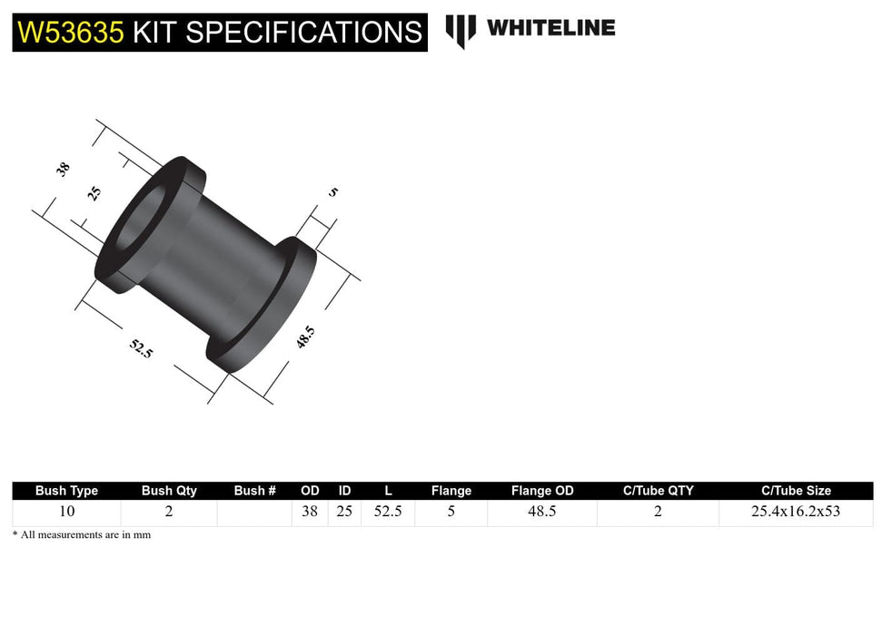Whiteline 7 x 14 x 20 cm Front Control Arm Lower - Inner Front Bushing Kit to Suit Mazda CX-5, Mazda3 and Mazda6 Autofit