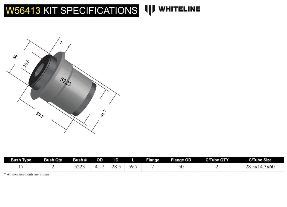 Whiteline 7 x 14 x 20 cm Front Control Arm Lower - Inner Front Bushing Kit to Suit Mazda MX-5 ND Autofit