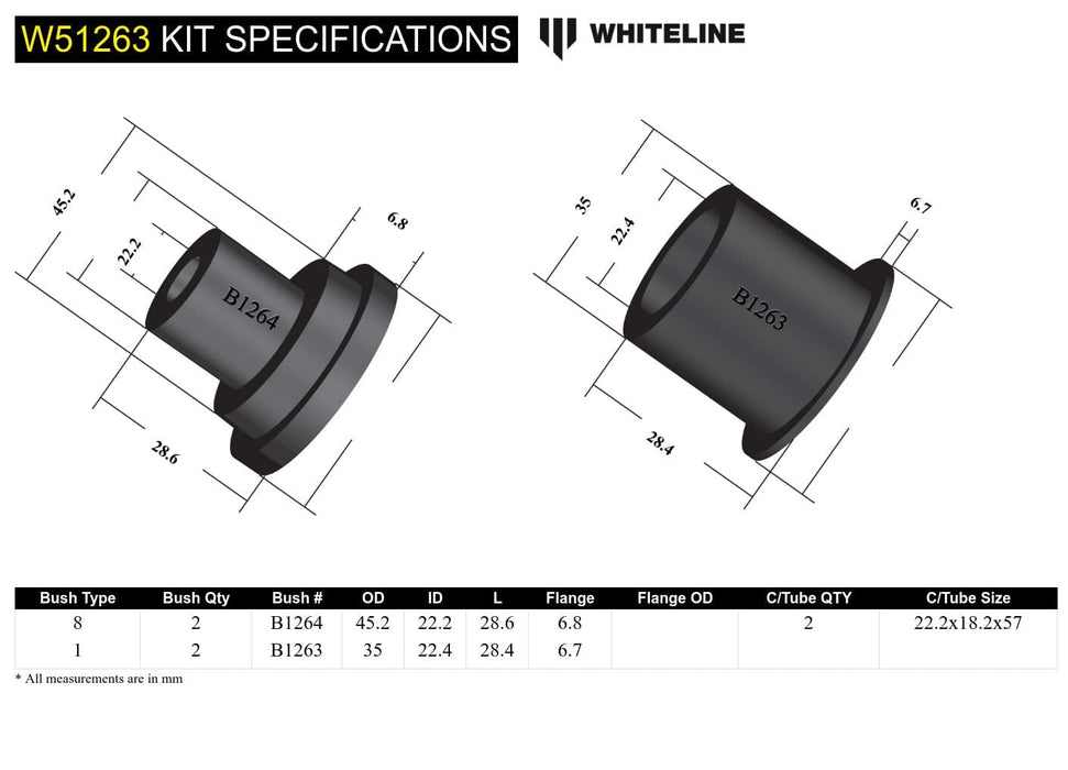 Whiteline 7 x 14 x 20 cm Front Control Arm Lower - Inner Rear Bushing Kit to Suit Ford Laser KF, KH and Mazda 323 BG Autofit