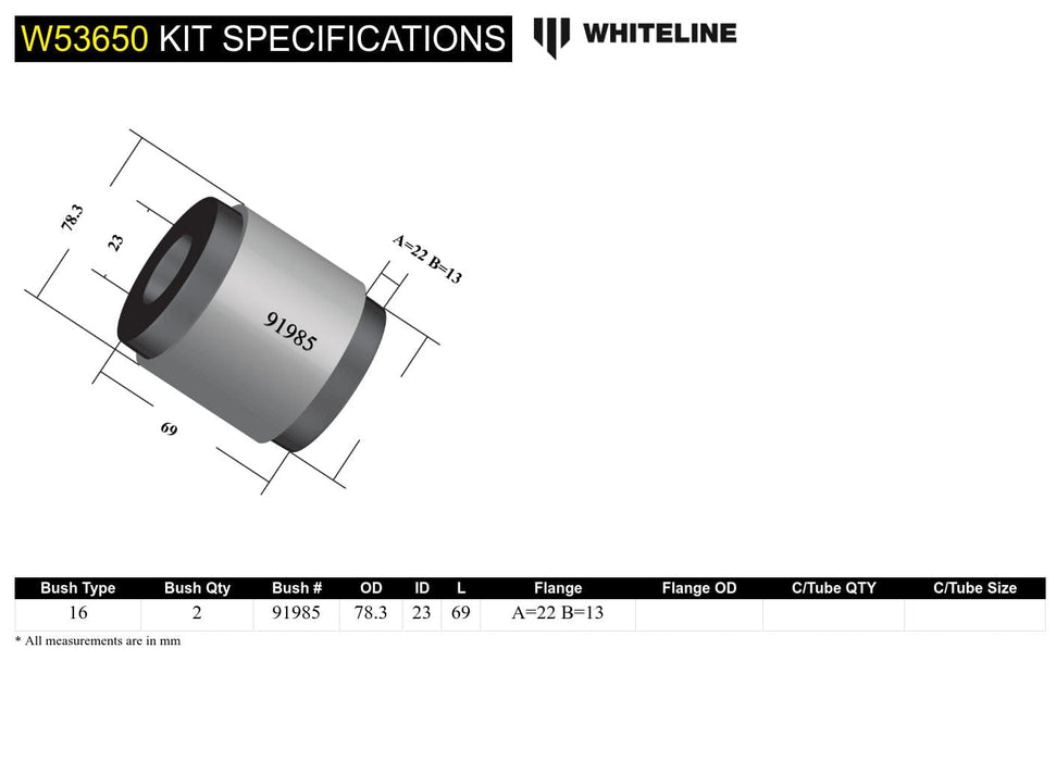 Whiteline 7 x 14 x 20 cm Front Control Arm Lower - Inner Rear Bushing Kit to Suit Nissan Maxima J31 and Murano Z50 Autofit