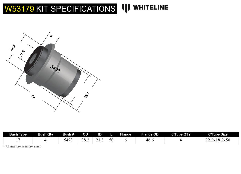 Whiteline 7 x 14 x 20 cm Front Control Arm Uppe - Bushing Kit to Suit Ford Courier PE-PG and Mazda B Series Brave UN Autofit