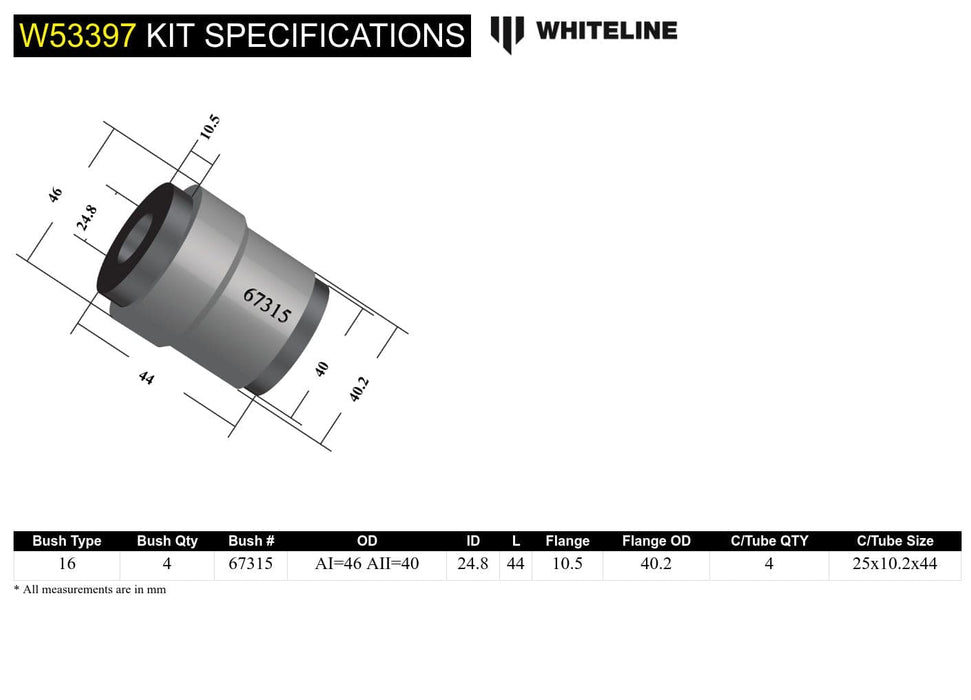 Whiteline 7 x 14 x 20 cm Front Control Arm Upper - Bushing Kit to Suit Mazda6 GG, GY Autofit