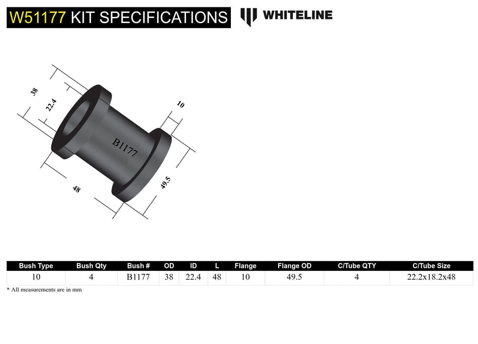 Whiteline 7 x 14 x 20 cm Front Control Arm Upper - Bushing Kit to Suit Mitsubishi Triton ME-MJ and Nissa Navara D21, Pathfinder WD21 Autofit
