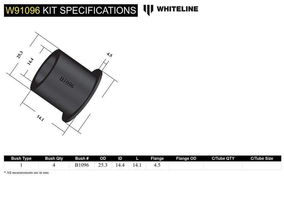 Whiteline 7 x 14 x 20 cm Front Engine Steady - Bushing Kit to Suit Austin/Leyland Mini and Moke Autofit