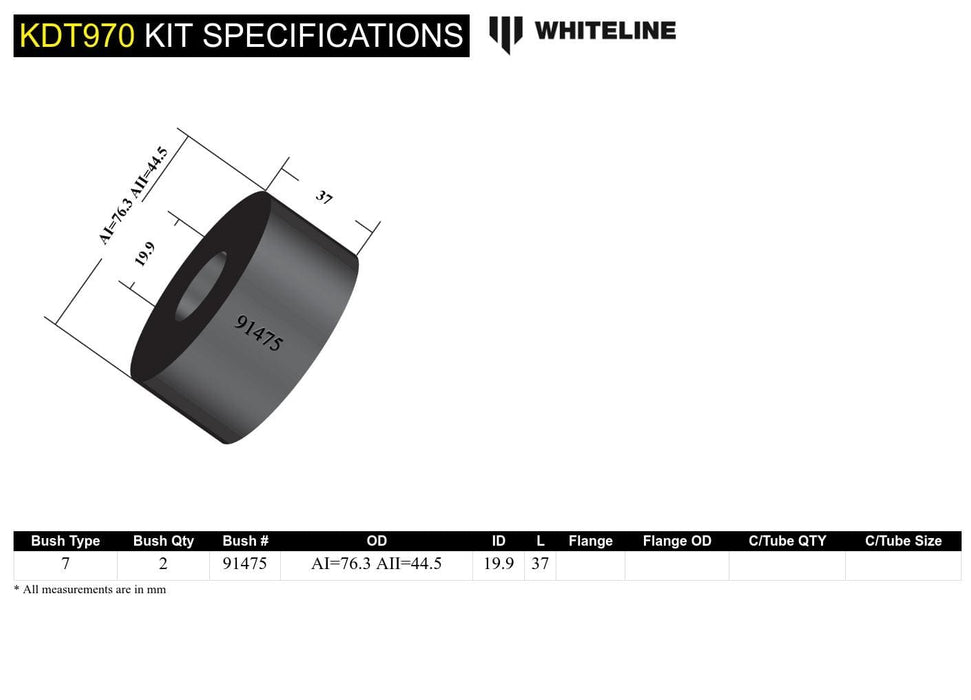 Whiteline 7 x 14 x 20 cm Front Engine Torque Arm - Bushing Kit to Suit Hyundai and Kia Autofit