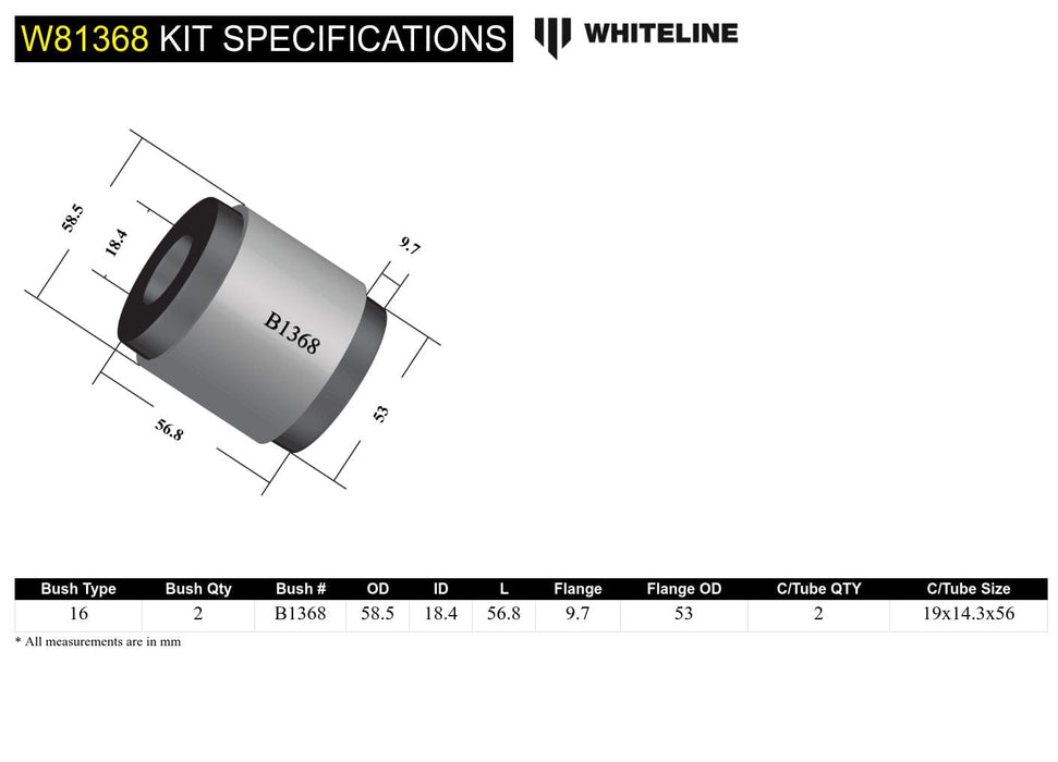 Whiteline 7 x 14 x 20 cm Front Radius Arm Lower - Bushing Kit to Suit BMW E5 Series and M5 E28 Autofit