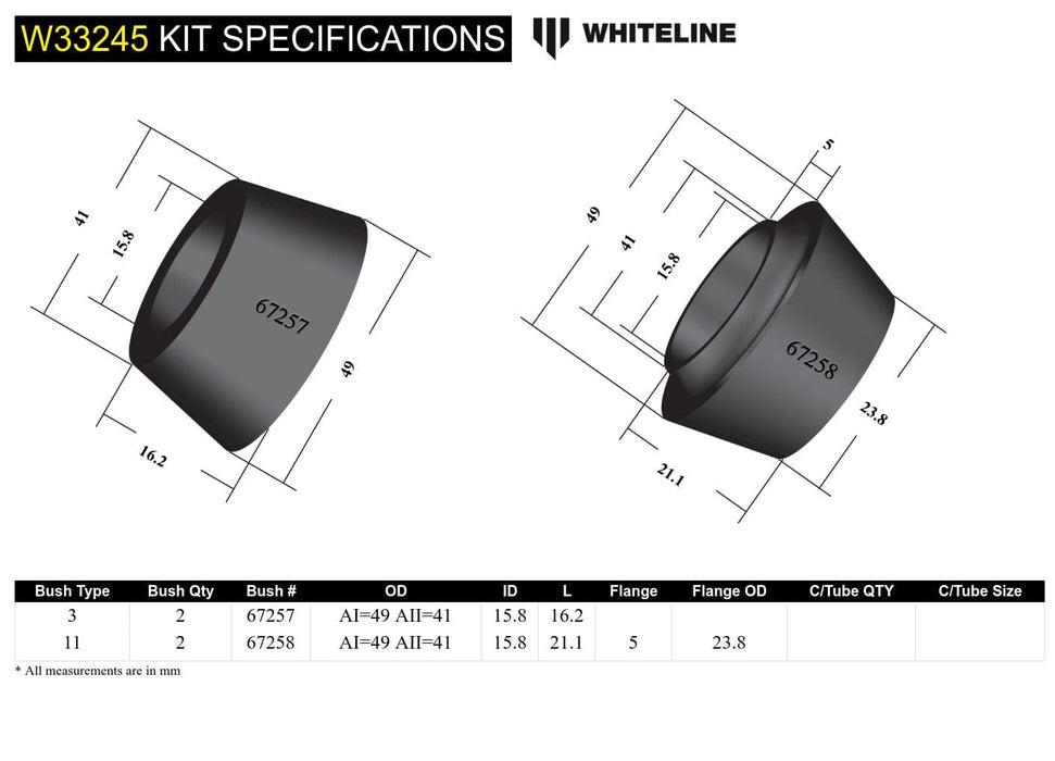 Whiteline 7 x 14 x 20 cm Front Shock Absorber- Upper Bushing Kit to Suit Mitsubishi Challenger, Pajero Sport and Triton 2wd/4wd Autofit