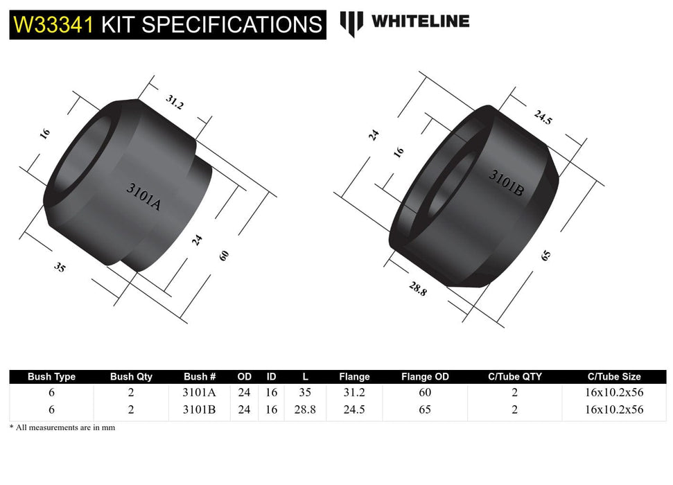 Whiteline 7 x 14 x 20 cm Front Shock Absorber - Upper Bushing Kit to Suit Mitsubishi Pajero NM-NX Autofit
