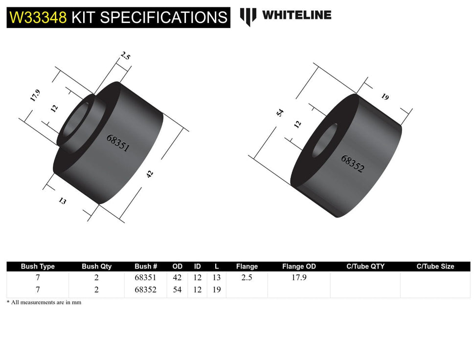 Whiteline 7 x 14 x 20 cm Front Shock Absorber - Upper Bushing Kit to Suit Toyota FJ Cruiser, HiLux, Prado and Foton Tunland Autofit