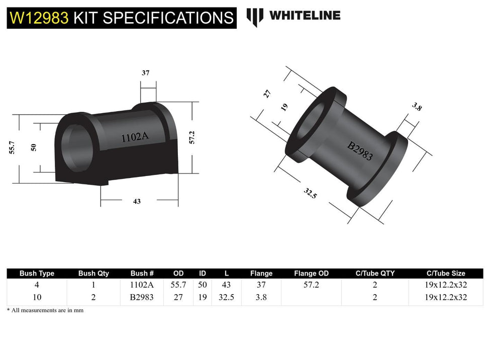 Whiteline 7 x 14 x 20 cm Front Steering ack and Pinion - Mount Bushing Kit to Suit Mitsubishi Magna TE-TW Fwd/Awd Autofit