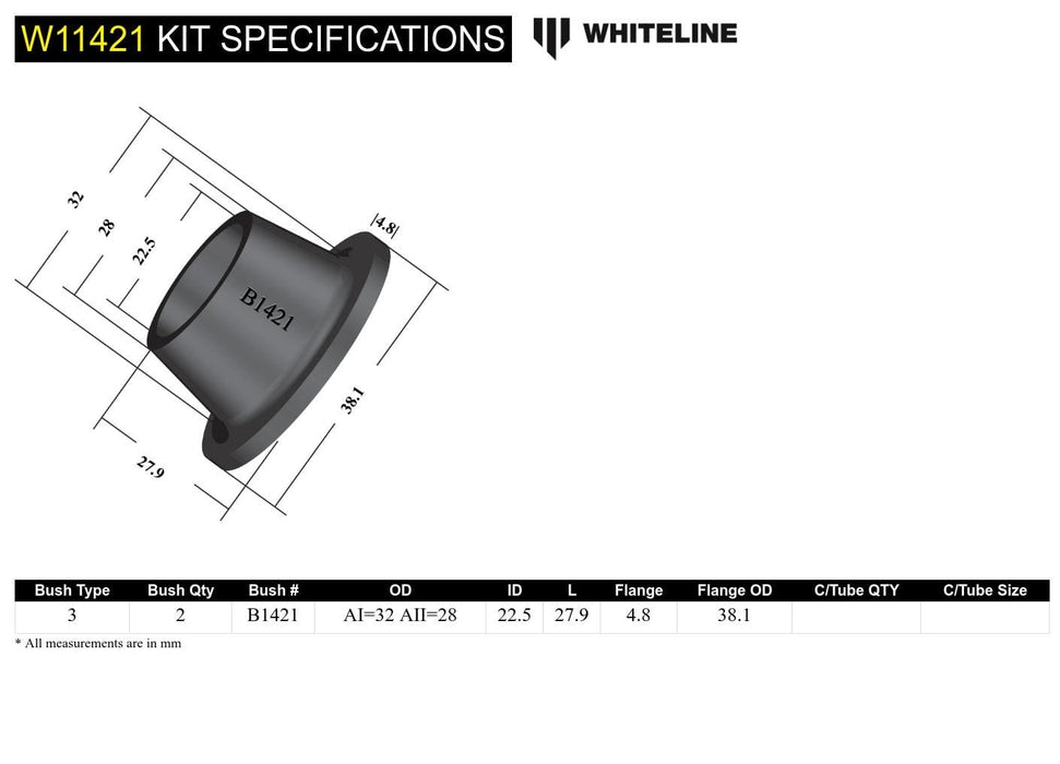 Whiteline 7 x 14 x 20 cm Front Steering Idler Arm - Bushing Kit to Suit Ford Courier, Ranger and Mazda B Series, BT-50 Autofit